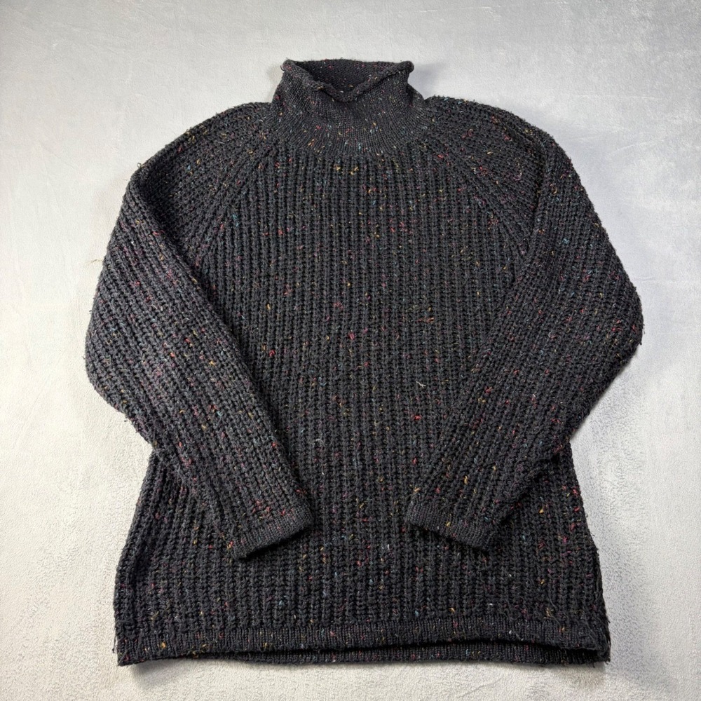 Vintage Forenza Gray Confetti Knit Turtleneck Sweater Large Ramie Blend Chunky